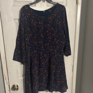 Madewell Navy Silk Floral Long Sleeve Dress